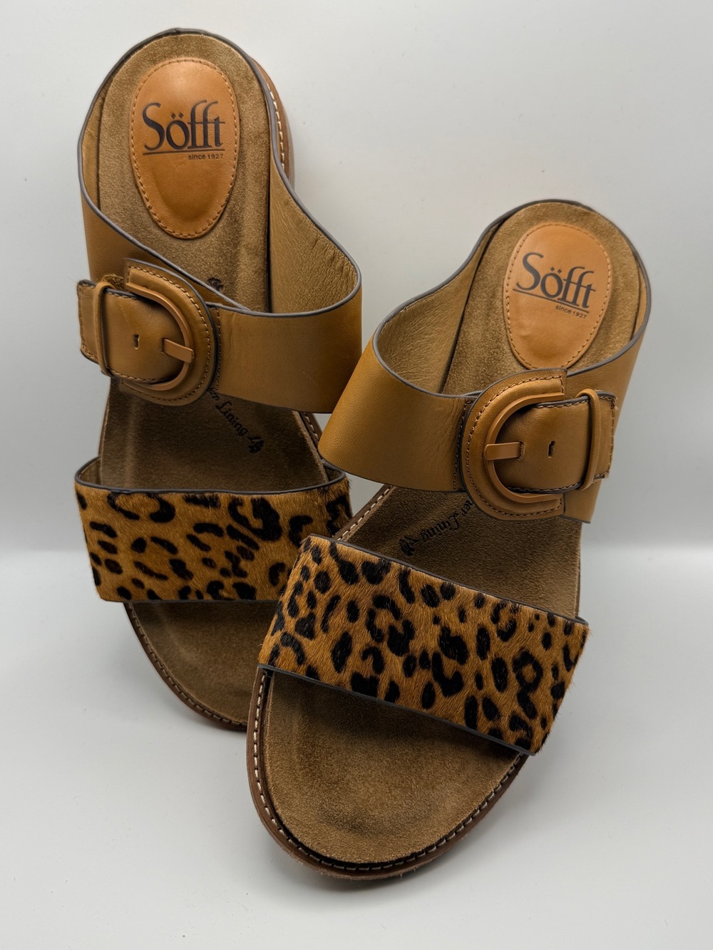 Sofft Leopard Print Calf Hair Leather Comfort Sandals Women’s Size 8.5M
